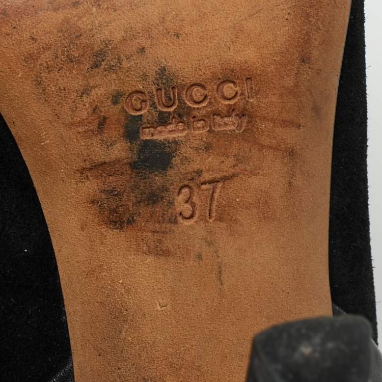 Pre Owned Gucci Black Leather and Suede Stud Embellishment Pumps Size 37
