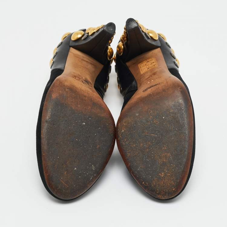 Pre Owned Gucci Black Leather and Suede Stud Embellishment Pumps Size 37