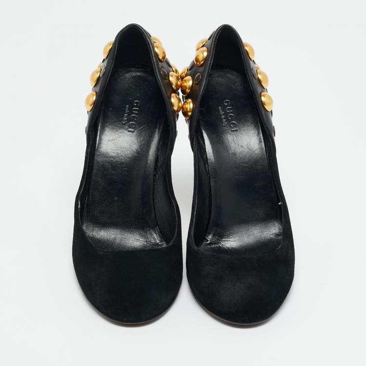 Pre Owned Gucci Black Leather and Suede Stud Embellishment Pumps Size 37