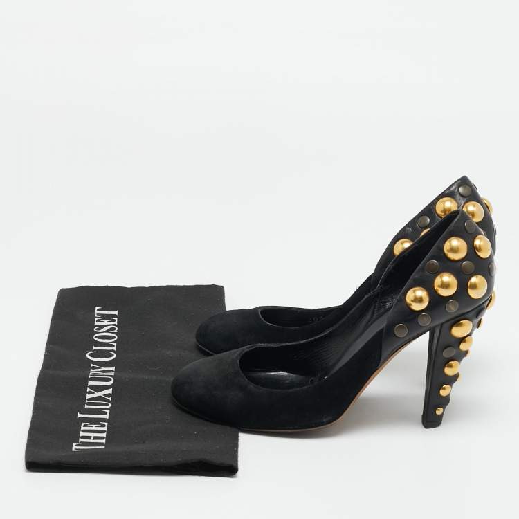 Pre Owned Gucci Black Leather and Suede Stud Embellishment Pumps Size 37