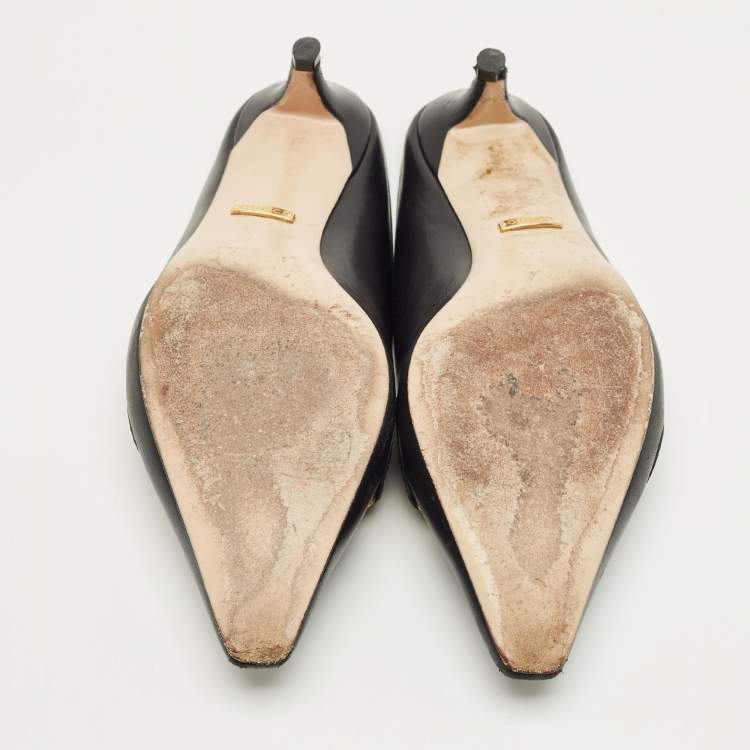 Pre Owned Gucci Zumi Interlocking G Size 36.5 Black Leather Mules