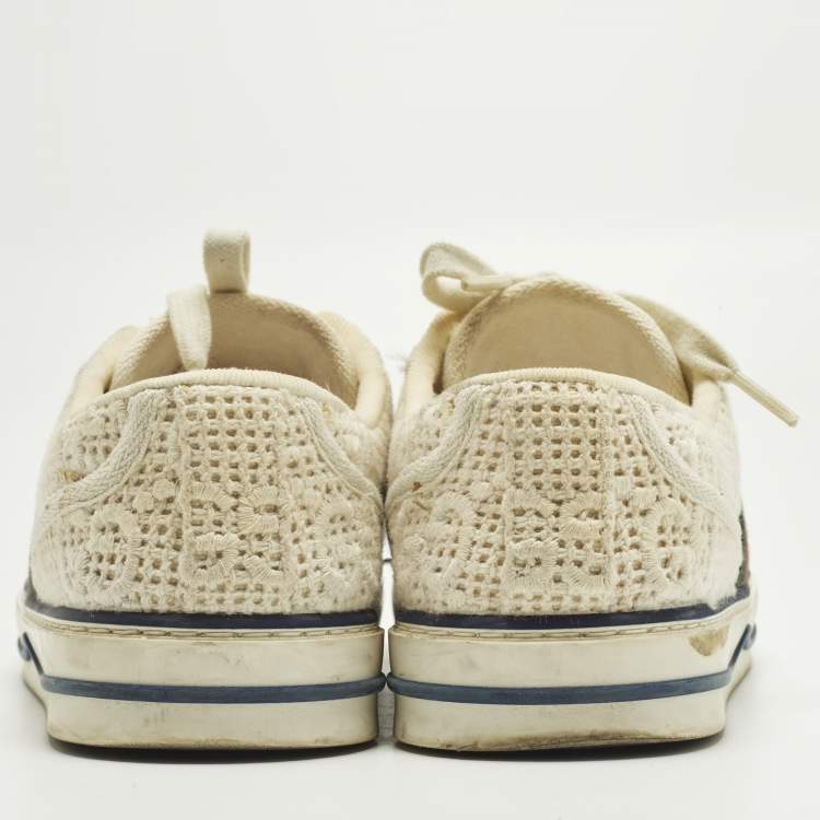 Pre Owned Gucci Guccissima White Crochet Lace Up Sneakers Size 38