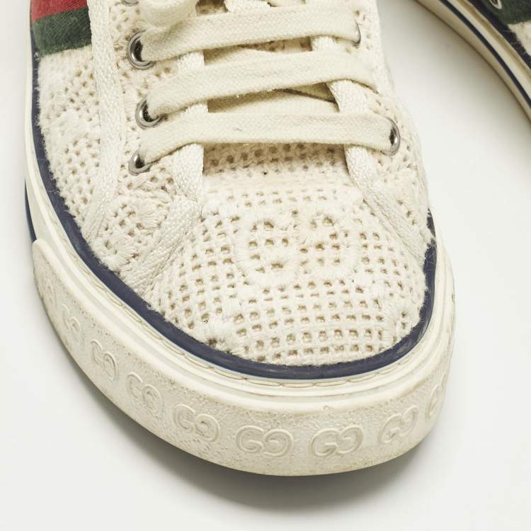 Pre Owned Gucci Guccissima White Crochet Lace Up Sneakers Size 38