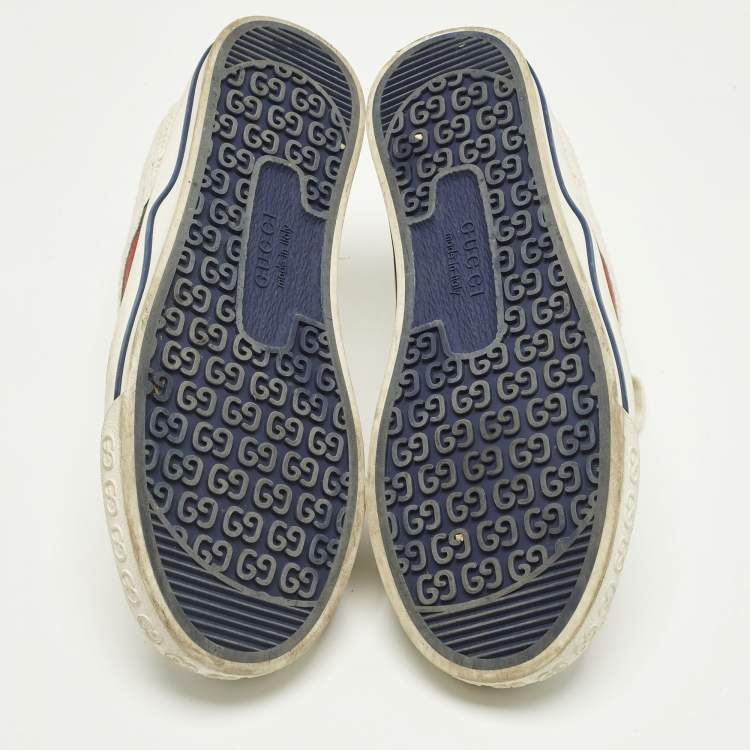 Pre Owned Gucci Guccissima White Crochet Lace Up Sneakers Size 38