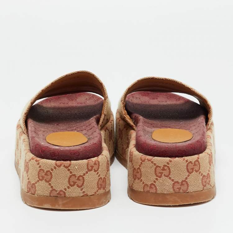Pre Owned Gucci GG Canvas Size 36.5 Beige Canvas Platform Sandals