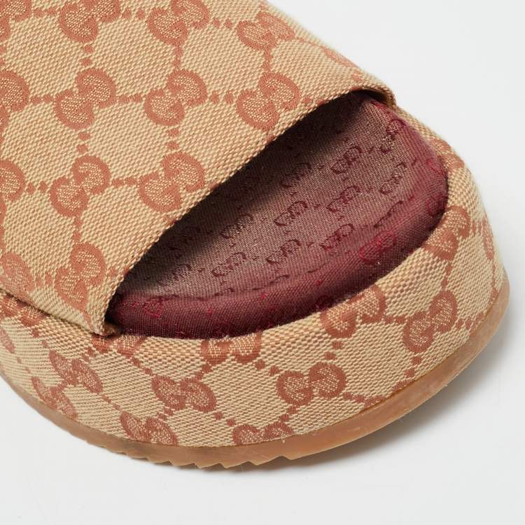 Pre Owned Gucci GG Canvas Size 36.5 Beige Canvas Platform Sandals