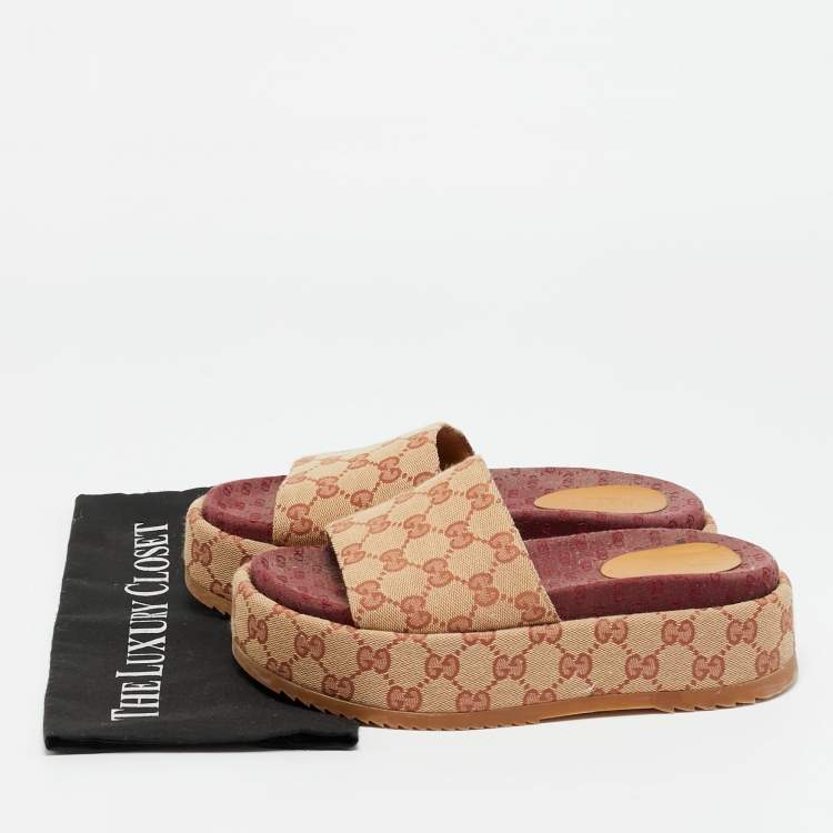 Pre Owned Gucci GG Canvas Size 36.5 Beige Canvas Platform Sandals