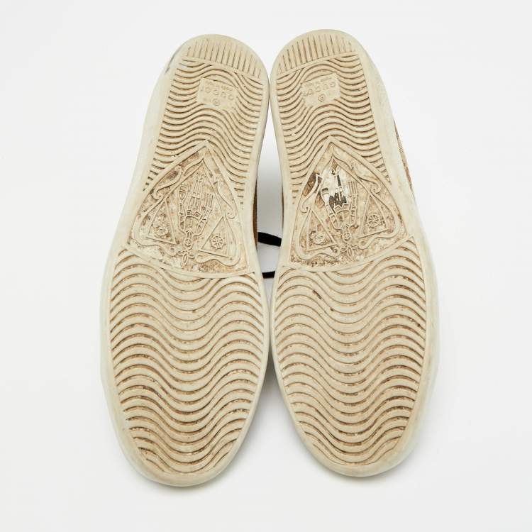 مملوكة مسبقًا Gucci California Size 36.5 Brown/Navy Blue Coated Canvas and Leather High Top Sneakers