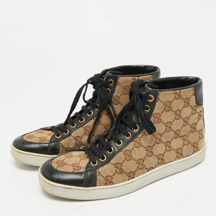 مملوكة مسبقًا Gucci California Size 36.5 Brown/Navy Blue Coated Canvas and Leather High Top Sneakers