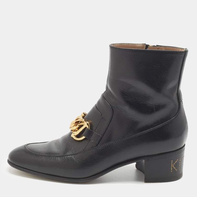 Pre Owned Gucci Kitten Size 37 Black Leather Ankle Length Boots