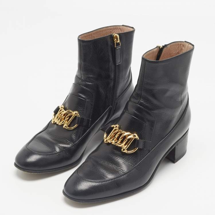 Pre Owned Gucci Kitten Size 37 Black Leather Ankle Length Boots