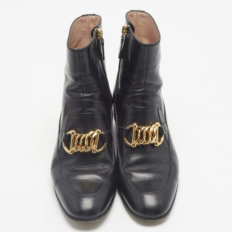 Pre Owned Gucci Kitten Size 37 Black Leather Ankle Length Boots