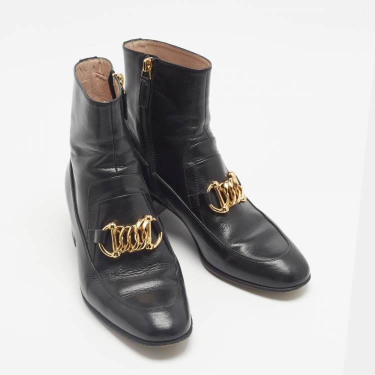 Pre Owned Gucci Kitten Size 37 Black Leather Ankle Length Boots