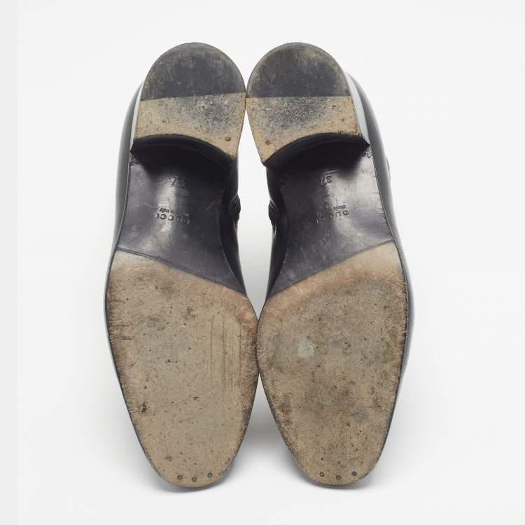 Pre Owned Gucci Kitten Size 37 Black Leather Ankle Length Boots