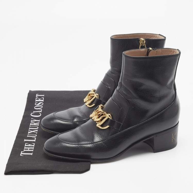 Pre Owned Gucci Kitten Size 37 Black Leather Ankle Length Boots