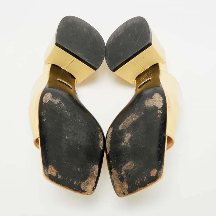 Pre Owned Gucci Horsebit Size 39.5 Yellow Patent Leather Slide Sandals