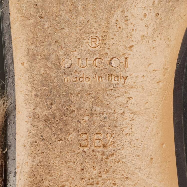 Pre Owned Gucci Princetown Size 36.5 Black Leather and Fur Lined Flat Mules