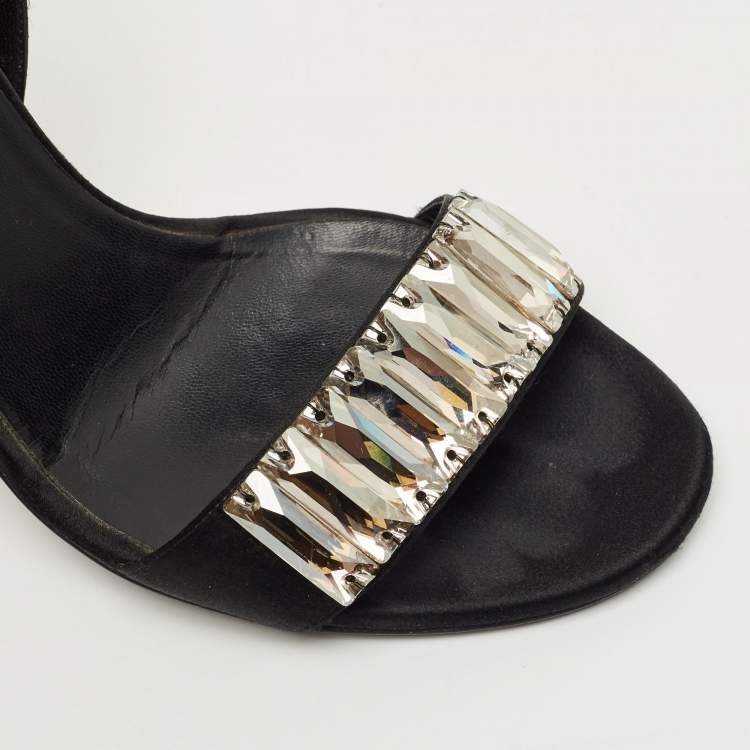 مملوكة مسبقًا Gucci Crystal Embellished Size 36.5 Black Satin Open Toe D'orsay Pumps