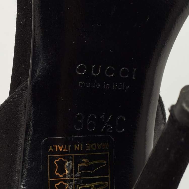 مملوكة مسبقًا Gucci Crystal Embellished Size 36.5 Black Satin Open Toe D'orsay Pumps