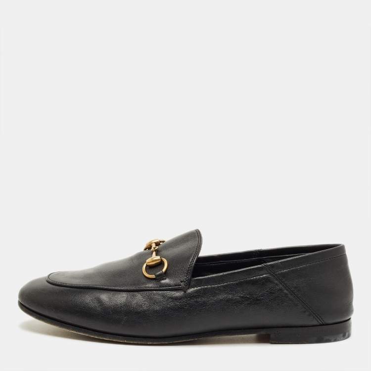 Pre Owned Gucci Brixton Foldable Size 36.5 Black Leather Loafers