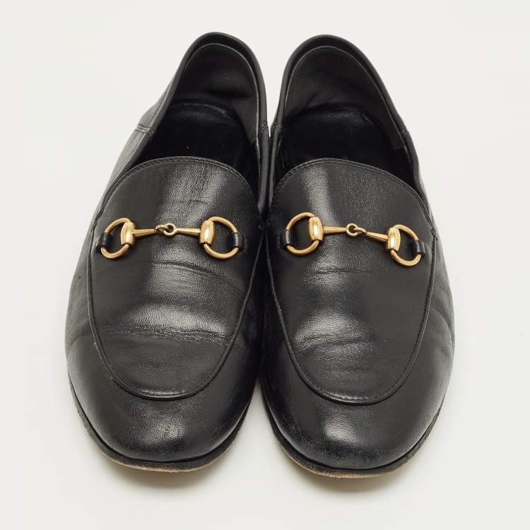Pre Owned Gucci Brixton Foldable Size 36.5 Black Leather Loafers