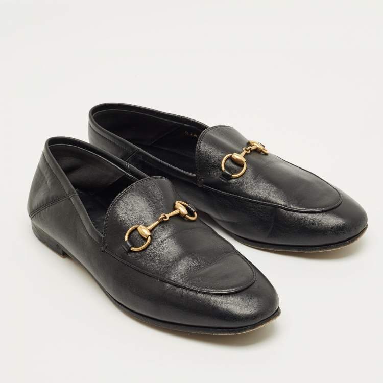 Pre Owned Gucci Brixton Foldable Size 36.5 Black Leather Loafers