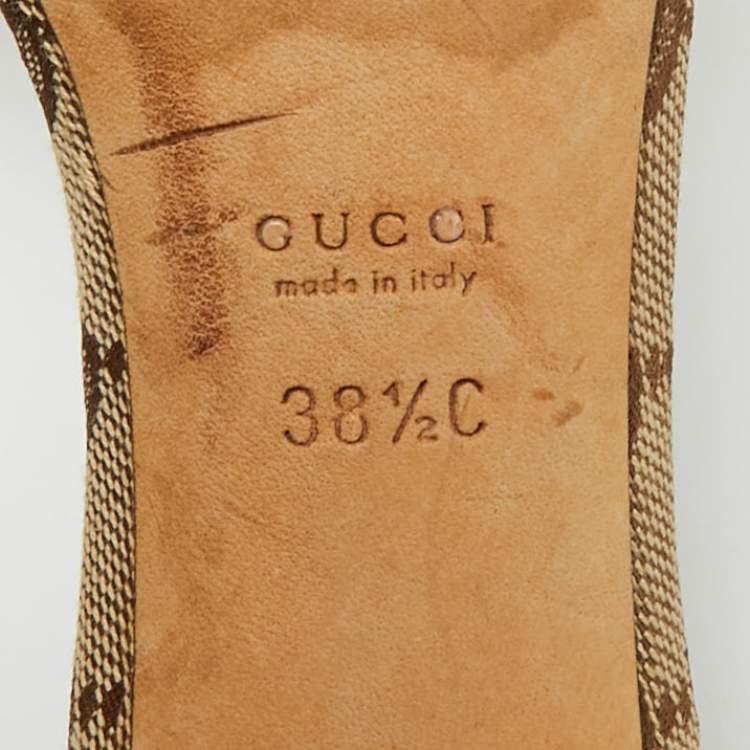 Pre Owned Gucci Horsebit Size 38.5 Brown Canvas and Leather Slide Sandals