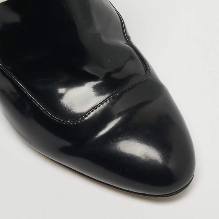 مملوكة مسبقًا Gucci Size 36 Black/White Patent Leather Bow Ankle Length Boots