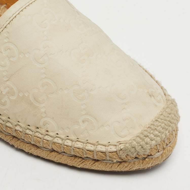 Pre Owned Gucci Size 39.5 Cream Leather Espadrille Flats