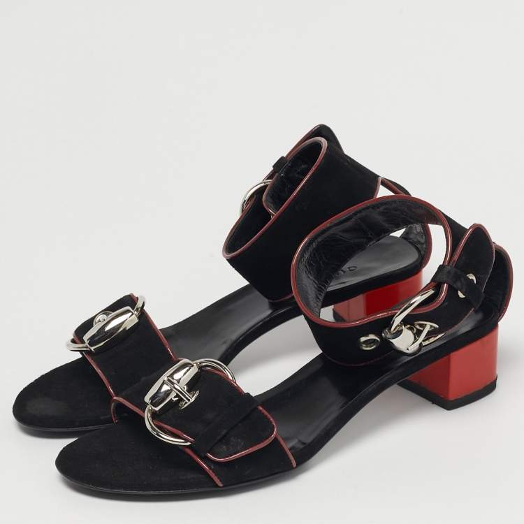 Pre Owned Gucci Size 35.5 Black Leather and Suede Ankle Strap Sandals