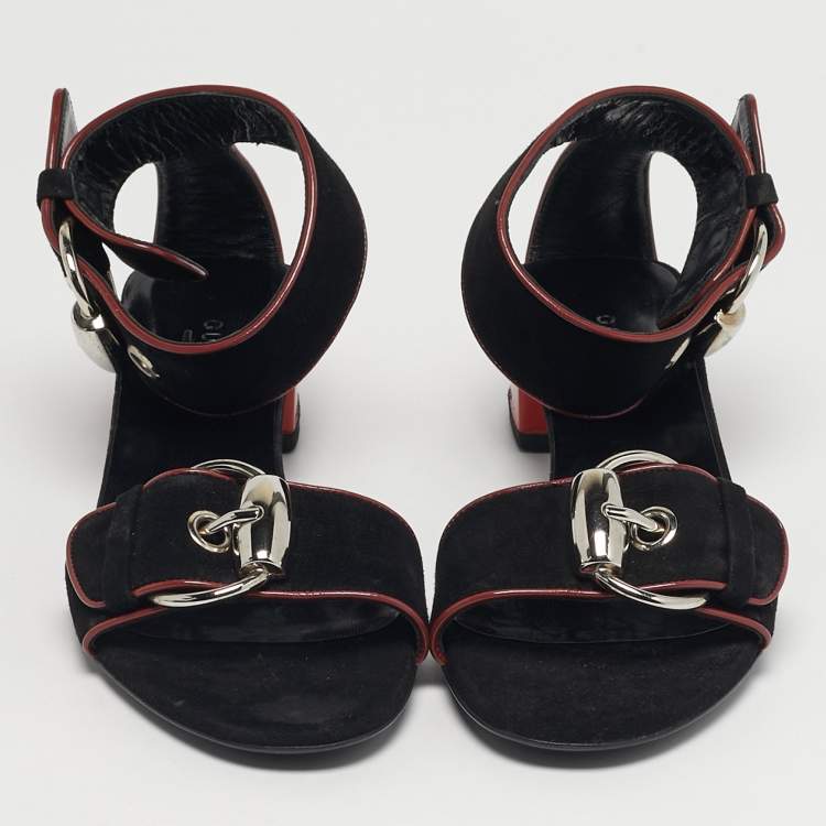 Pre Owned Gucci Size 35.5 Black Leather and Suede Ankle Strap Sandals