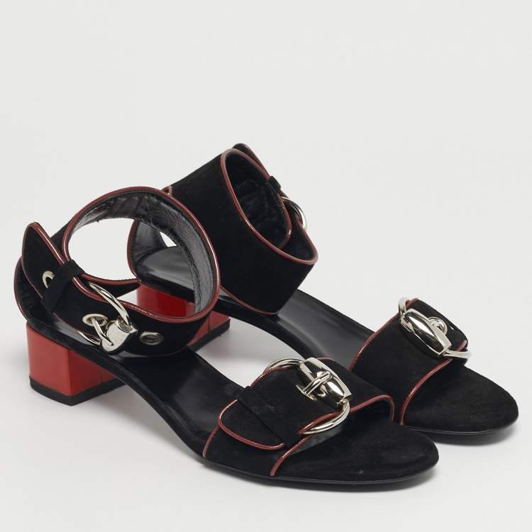 Pre Owned Gucci Size 35.5 Black Leather and Suede Ankle Strap Sandals