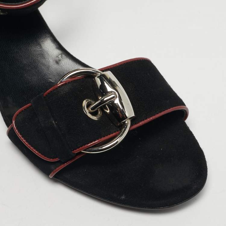 Pre Owned Gucci Size 35.5 Black Leather and Suede Ankle Strap Sandals