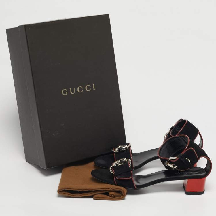 Pre Owned Gucci Size 35.5 Black Leather and Suede Ankle Strap Sandals