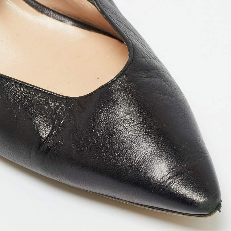 Pre Owned Gucci Sylvie Size 38 Black Leather Pointed Toe Web Unia Mary Jane Pumps