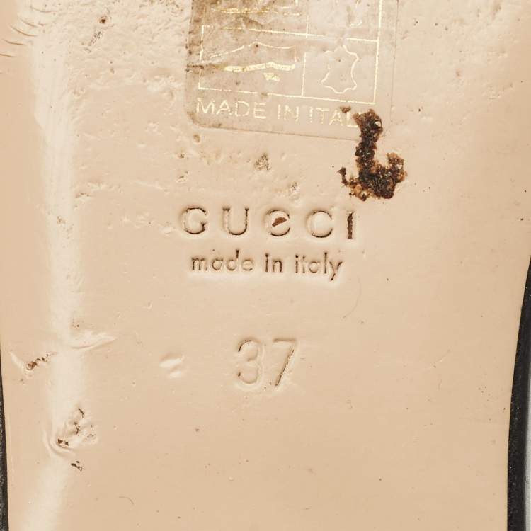 Pre Owned Gucci Interlocking G Size 37 Black Leather Buckle Flat Slide