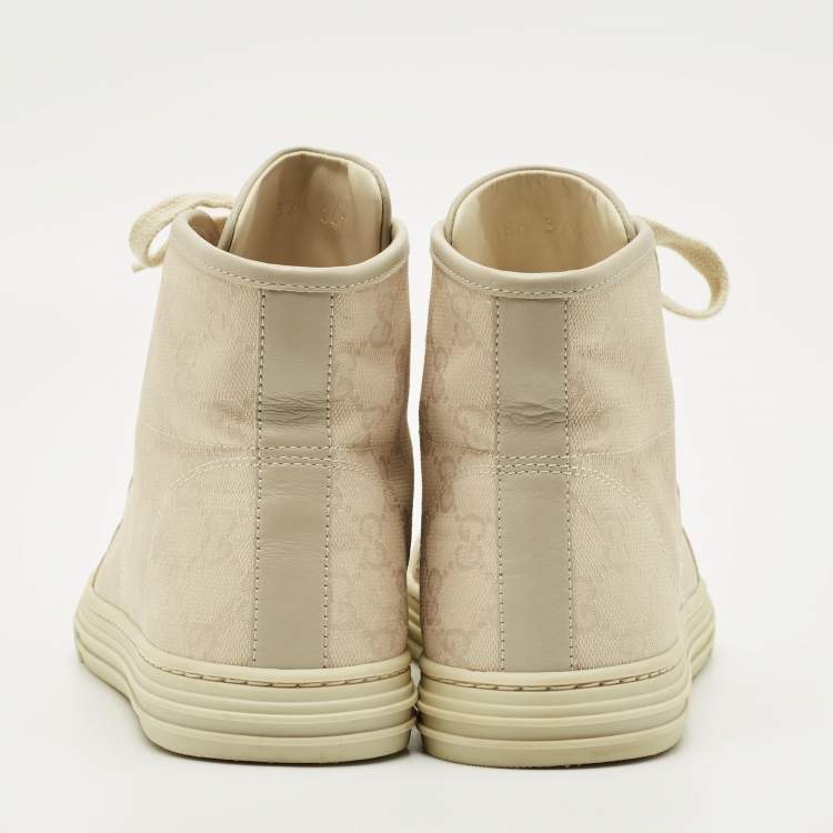 Pre Owned Gucci Size 37.5 Two Tone GG Canvas and Leather High Top Sneakers