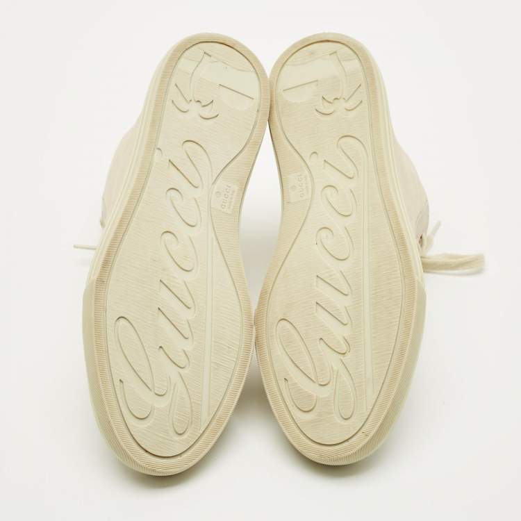 Pre Owned Gucci Size 37.5 Two Tone GG Canvas and Leather High Top Sneakers