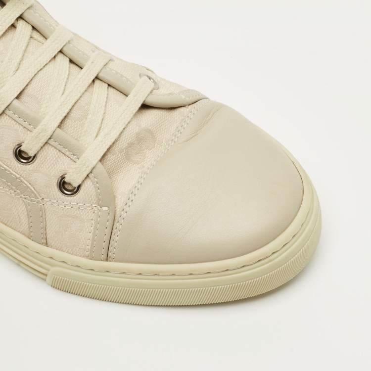 Pre Owned Gucci Size 37.5 Two Tone GG Canvas and Leather High Top Sneakers