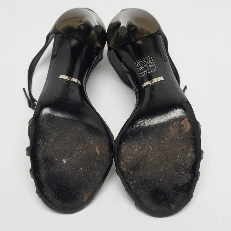 Pre Owned Gucci Size 35.5 Black Patent Leather Ankle Strap Sandals