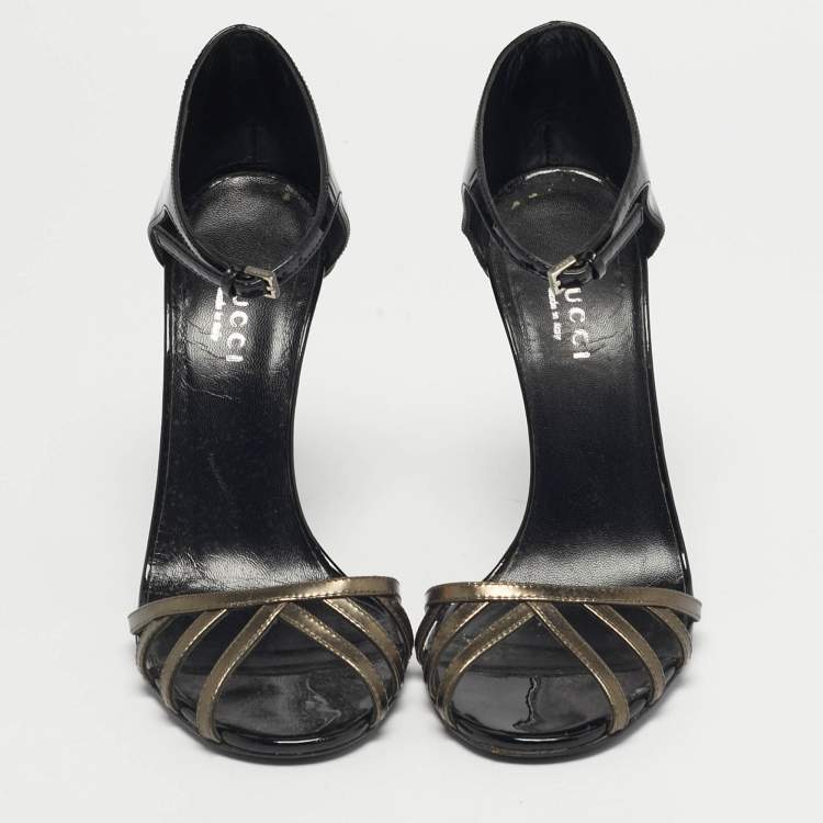 Pre Owned Gucci Size 35.5 Black Patent Leather Ankle Strap Sandals