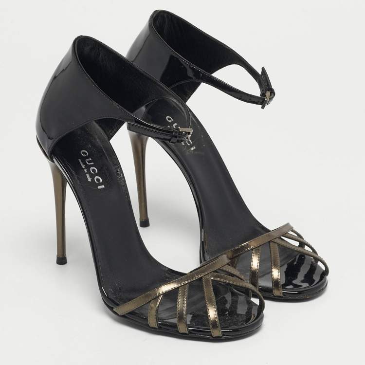 Pre Owned Gucci Size 35.5 Black Patent Leather Ankle Strap Sandals
