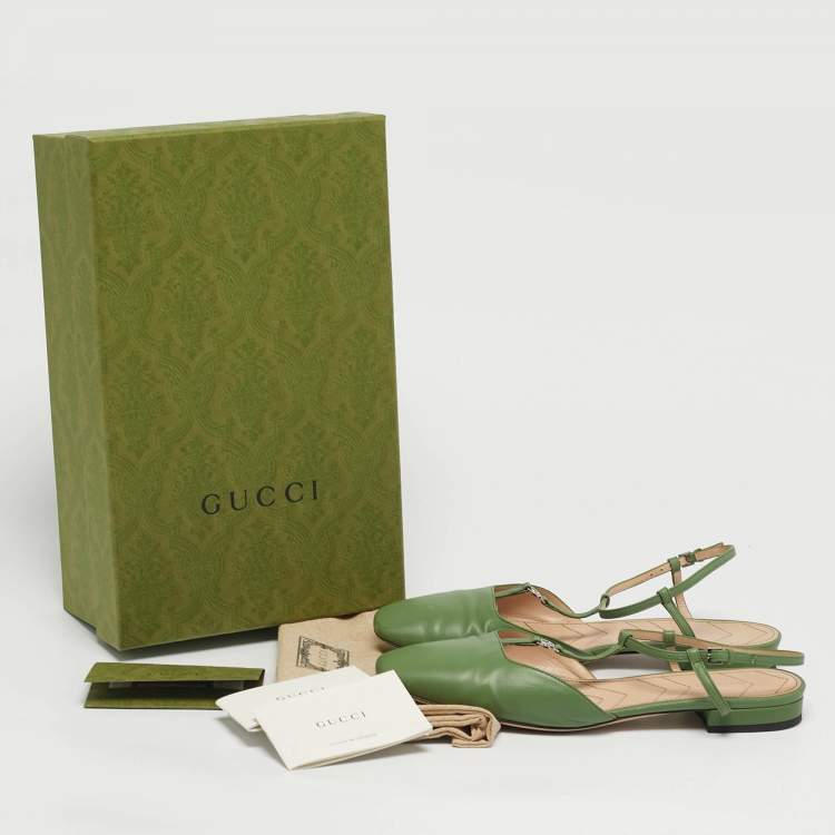 Pre Owned Gucci Double G Size 38 Green Leather Ankle Strap Sandals