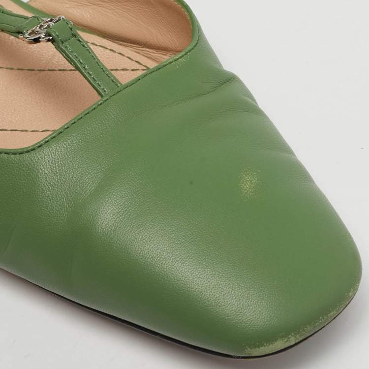 Pre Owned Gucci Double G Size 38 Green Leather Ankle Strap Sandals