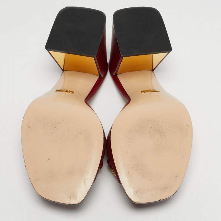 Pre Owned Gucci Horsebit Size 38 Red Leather Slide Sandals