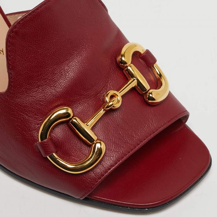 Pre Owned Gucci Horsebit Size 38 Red Leather Slide Sandals