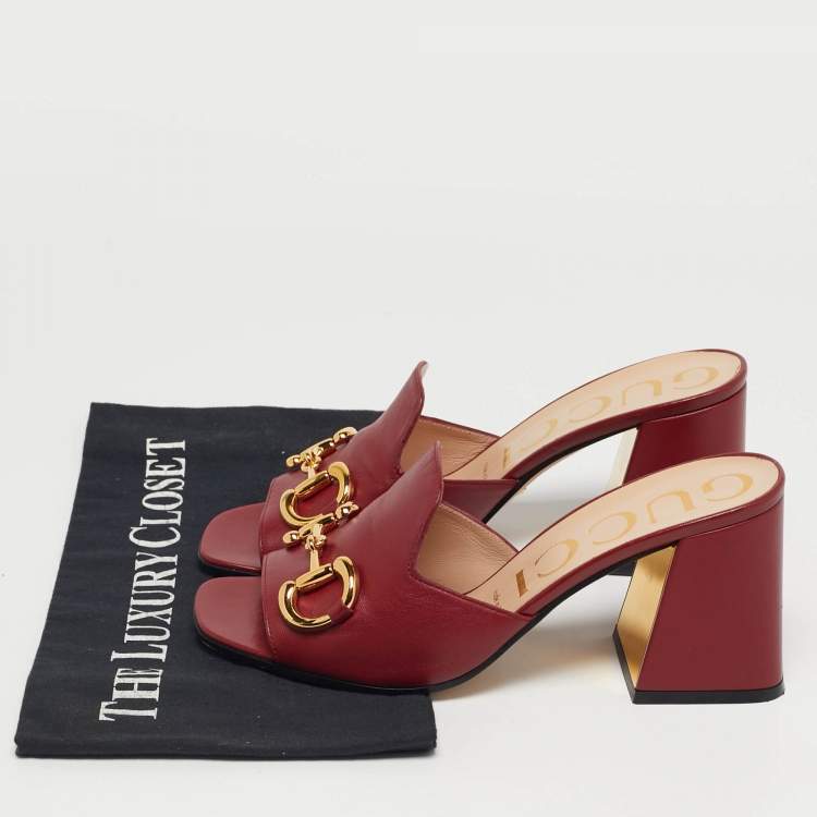 Pre Owned Gucci Horsebit Size 38 Red Leather Slide Sandals