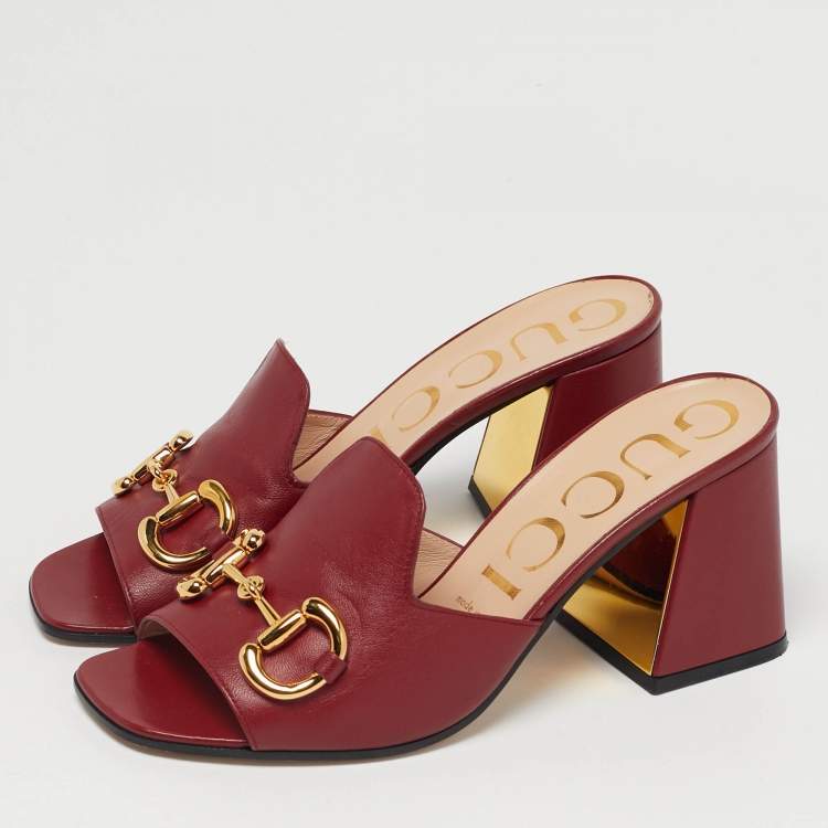 Pre Owned Gucci Horsebit Size 38 Red Leather Slide Sandals