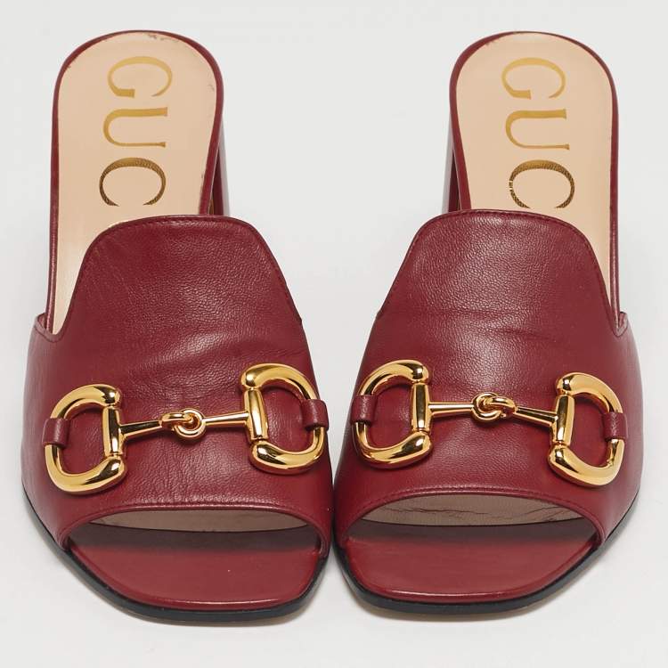 Pre Owned Gucci Horsebit Size 38 Red Leather Slide Sandals