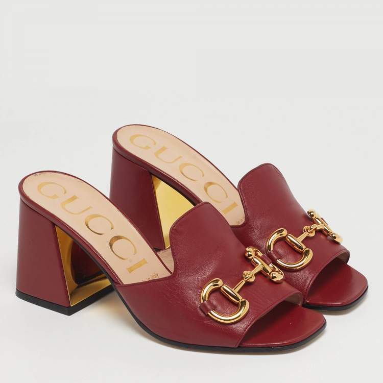 Pre Owned Gucci Horsebit Size 38 Red Leather Slide Sandals